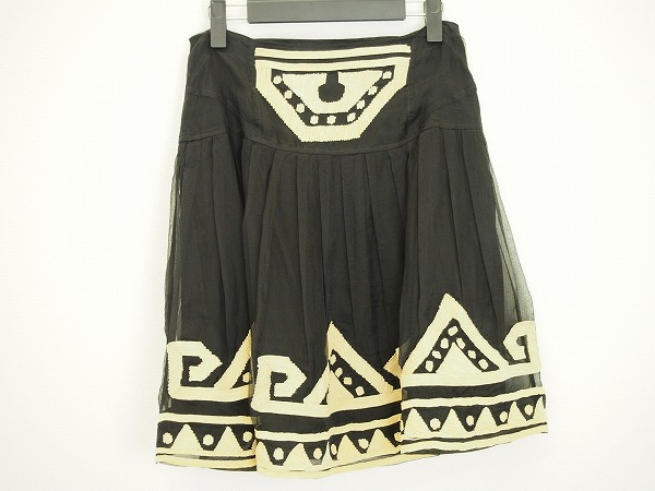 DVF スカート 4 ブラック シルク 刺繍 レディース
