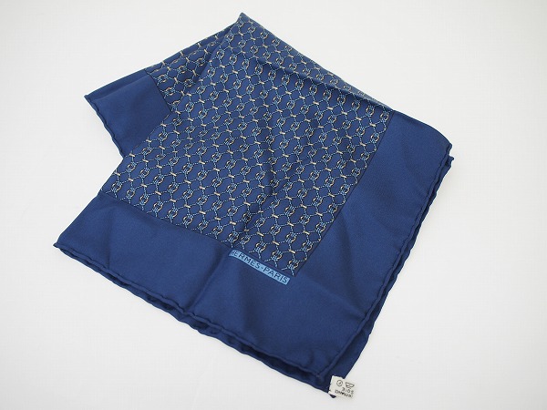 エルメス(HERMES) スカーフ チーフ 紺 シルク