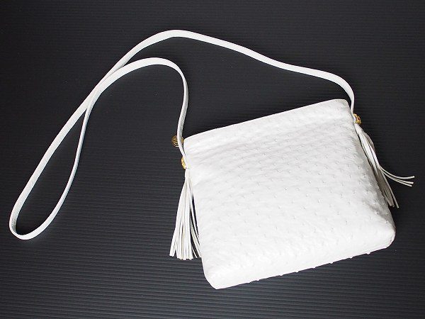 濱野皮革工藝 Hamano 白 オーストリッチ ショルダーバッグ