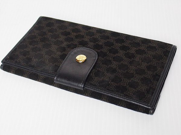 セリーヌ　CELINE　黒スエード×皮革　マカダム柄　長財布