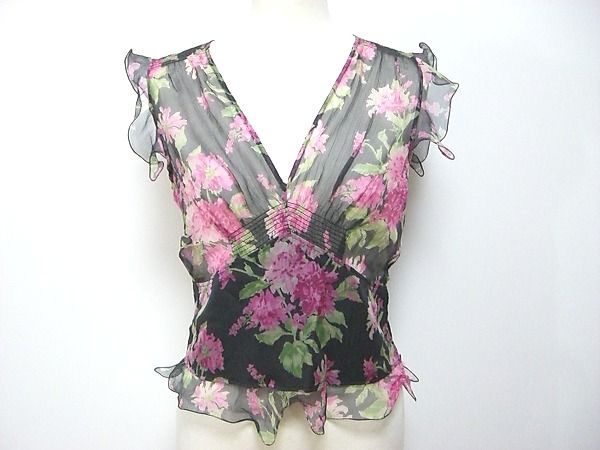 MaxMara マックスマーラ 黒×花柄 シルク トップス