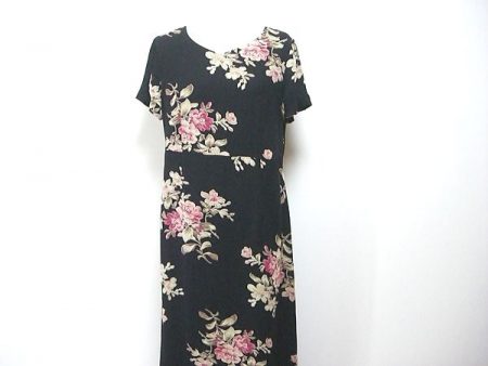 374295 laura ashley ローラアシュレイ 黒花柄 ロングワンピース