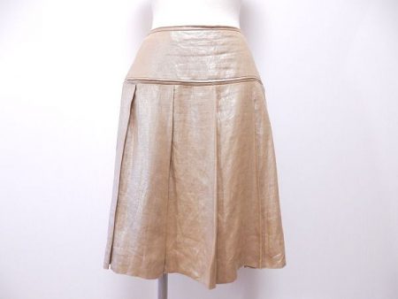 369665 SCAPA スキャパ ベージュ系ラメ プリーツスカート 38