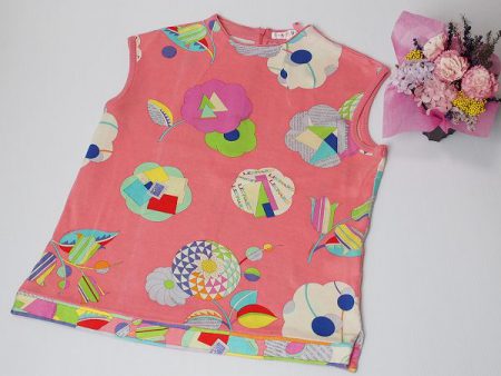 レオナール LEONARD SPORT ピンクL綿花柄 袖なしニット 415824