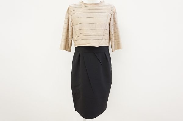 ランバンのドッキングデザインの上品なバイカラーワンピース