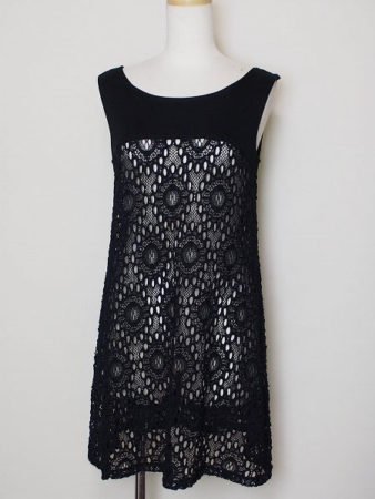 タバサ TABASA 黒34ナイロン混レース タンクチュニック 380639