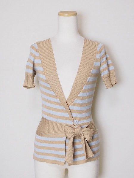 ヴァレンティノ valentino ベージュ水色ボーターS ニット 385878