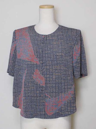 詩仙堂 BY HITOSHI グレー赤柄 ポリエステル ブラウス 430250