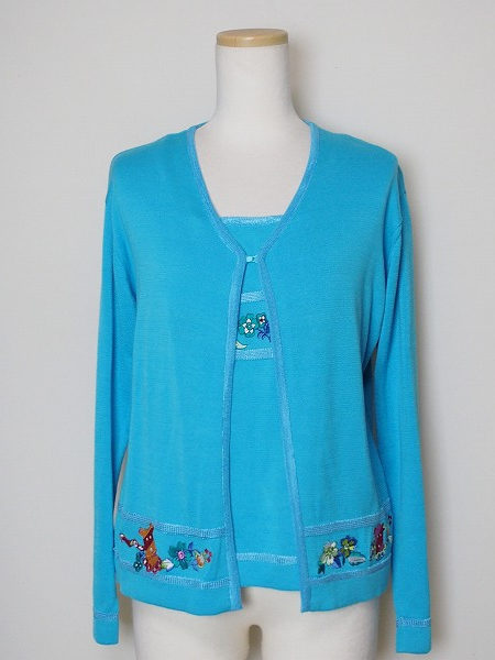 レオナール LEONARD SPORT 水色L アンサンブルニット 420574