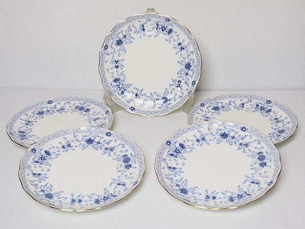 ナルミ NARUMI ブルー花模様 22.5㎝ 肉皿5枚 未使用美品 359285