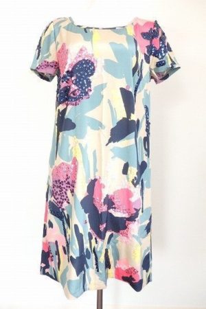 ダナキャランニューヨークの水彩画風プリントのスパンコールワンピース