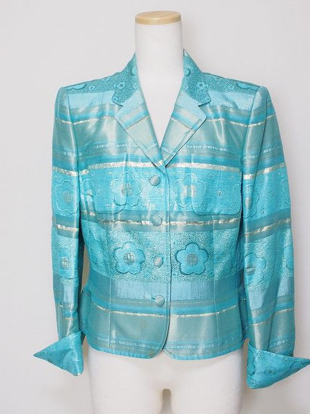 レナランゲ RENALANGE ブルー系×金糸 花模様 ジャケット 408006