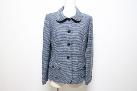 ジュンアシダ ジャケット 9号 シルク混 水色ツイード #364093