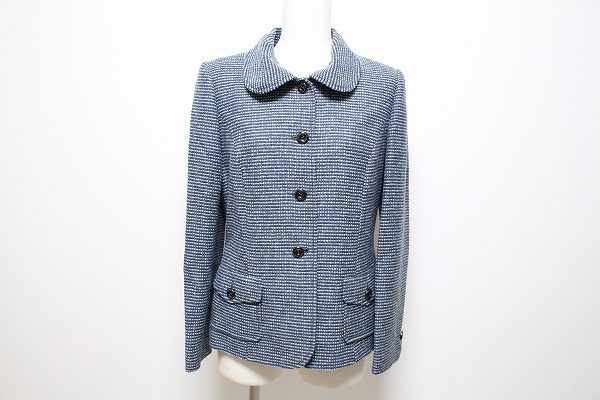 ジュンアシダ ジャケット 9号 シルク混 水色ツイード #364093