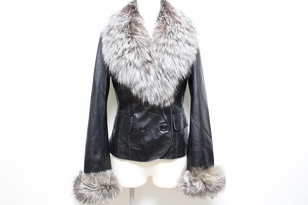アシッド acide フォックスファー付き レザージャケット羊革 38 #427885