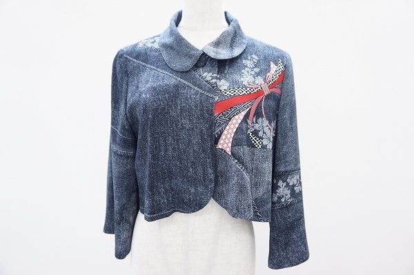オリエンタル・シックな詩仙堂の和柄リボンデニムジャケット