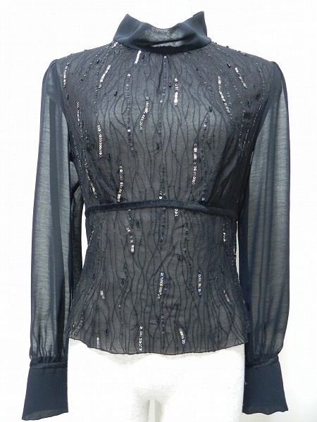 ミラショーンのフェミニンな黒オーガンジーフォーマルカットソー