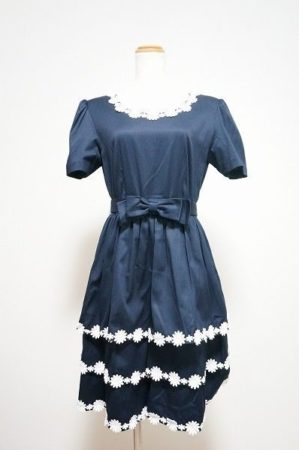 【ハナエモリ HANAE MORI 】 美品！ 半袖 ひざ丈 ワンピーススーツ ネイビー 9 #348949