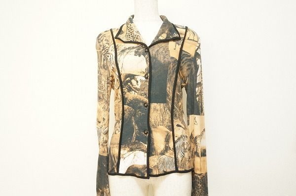 【GK 伊太利屋 イタリヤ】柔らかいレーヨン&ストーン 総アニマル柄 「シャツ」 レディース サイズ9 #441449