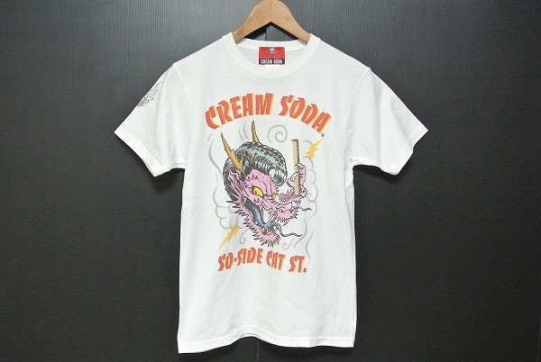 クリームソーダ ピンクドラゴン カットソー Tシャツ S 白 美品 メンズ