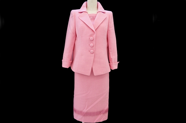 スタック S.T.A.C. 銀座マギー スカートスーツ 38 ピンク 大きいサイズ 胸当付 レディース