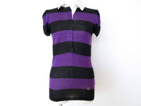 黒と紫のボーダーがカジュアルで可愛らしい。グッチのカシミヤ製トップスを買取しました