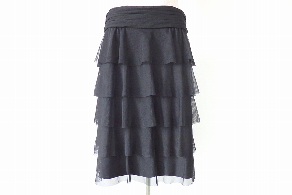 カルバンクライン スカート 6 黒 シフォン フリル 美品 レディース