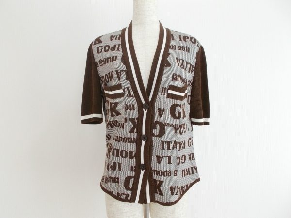 茶と白のコントラストで引き締まった上半身に。伊太利屋の半袖カーディガンを出張買取いたしました