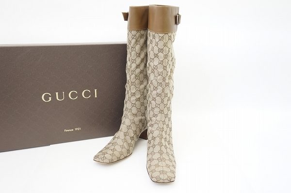 GG柄とレザーの切り替えがオシャレ！グッチのロングブーツを買取いたしました