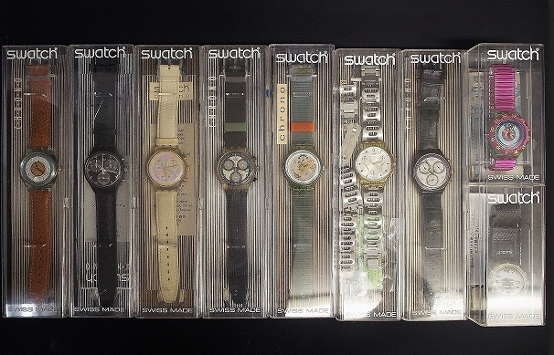 シンプル構造とデザイン性の高さで人気を博すスウォッチ SWATCH の腕時計を9点セットで買取させて頂きました。