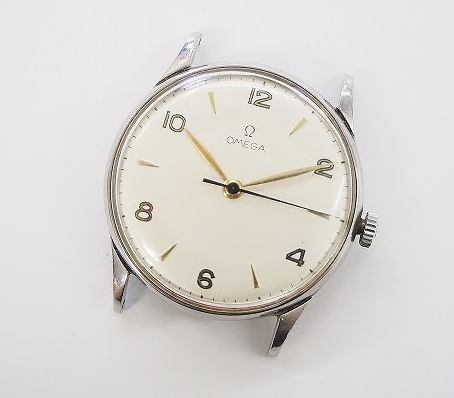 シルバーフレームにゴールドの針がシンプルでいて上品！オメガ OMEGAのアンティーク腕時計の本体を買取させて頂きました。