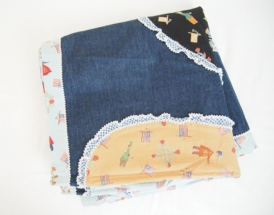 青ベースにランダムに描かれた模様とフリルが上品なショール ！ワンダフルワールド カネコイサオ WONDERFUL WORLD KANEKO ISAO