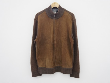 バイカラーの茶色がシンプルでラフに着まわせるサルヴァトーレ・フェラガモ Ferragamoのメンズ用ジップアップジャケットを買取させて頂きました。