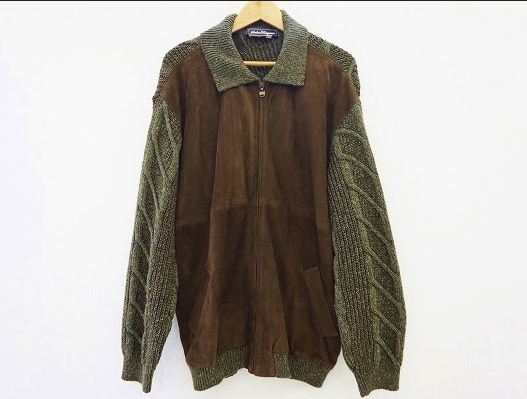 深みのあるバイカラーにスエードとニットの異素材ミックスがお洒落なメンズ用ブルゾン!サルヴァトーレ・フェラガモ Ferragamo