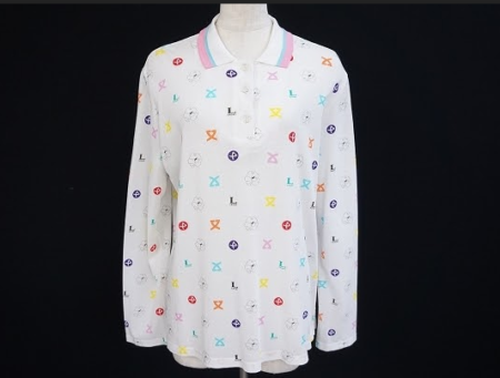 ホワイトベースにカラフルな花柄がポップで明るいレオナール LEONARDのレディースポロシャツを買取させて頂きました。