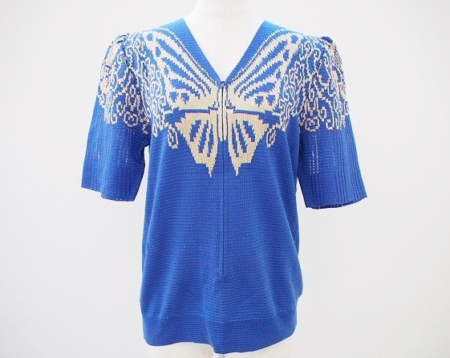 柔らかい青のVネック半袖セーター！斉藤都世子