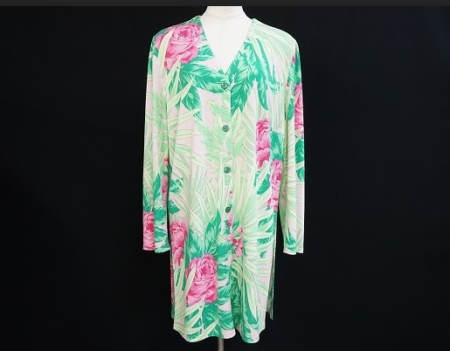 Vネックの花柄ロング丈カーディガン！伊太利屋