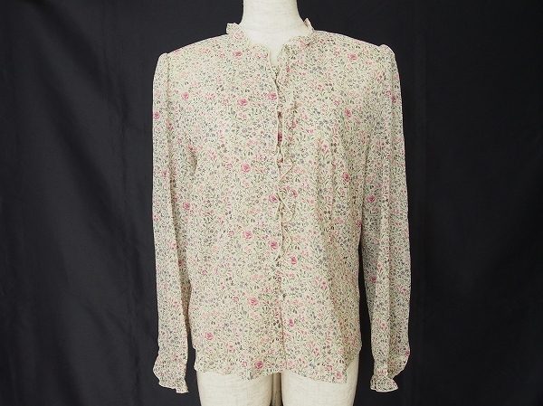 可憐な小花柄！バラ色の暮しの長袖ブラウスをお売りいただきました