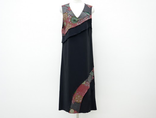 レトロモダンな花柄とちりめんのワンピース!詩仙堂