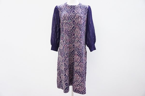 存在感のある柄とシースルーのお袖で上品に！斉藤都世子ワンピースを買取しました