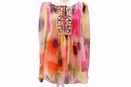 柔らかな色合いながらも圧倒的な存在感！モスキーノのシフォンブラウスを買取しました