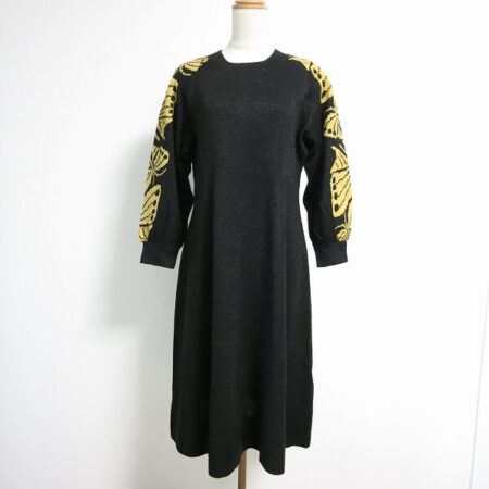 【お買取】斉藤都世子のワンピース 袖の蝶々柄がエレガンス