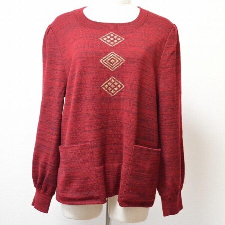 エンジとひし形模様がマッチ！斉藤都世子のニットを買取しました