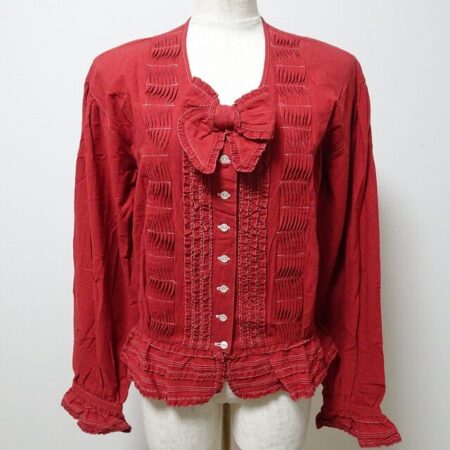 ミセス人気抜群！ピンクハウスの長袖ノーカラーな赤ブラウスを買取させて頂きました