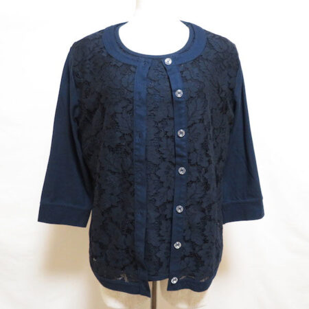 紺×レースの丁度いい華やかさが売り アトリエサガンのアンサンブルを買取しました