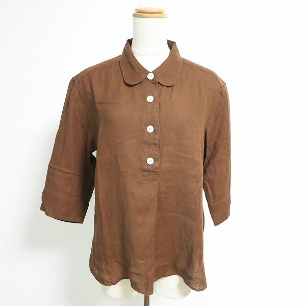 しっかりした茶色がアクセントに|マーガレットハウエルのシャツを買取しました