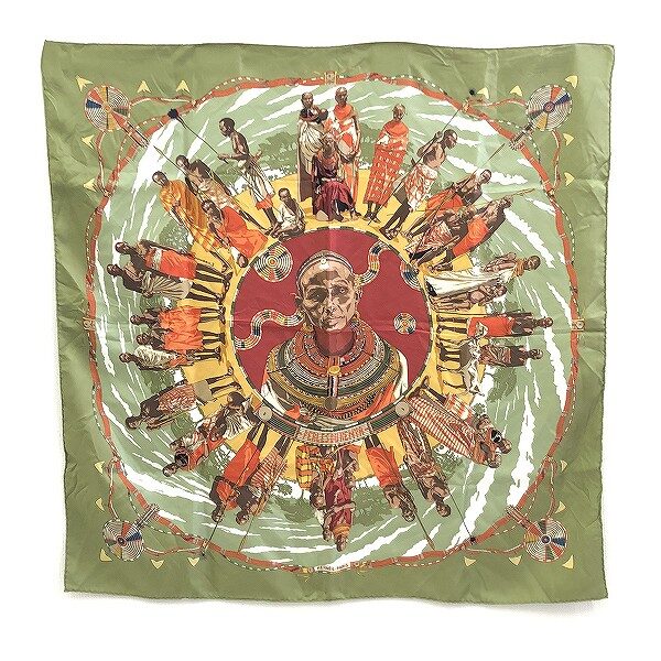 エルメスのスカーフを買取しました！綺麗めグリーンとインパクト強めの絵がマッチ