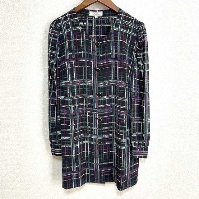 黒×紫×緑!三色チェックのチュニックブラウス!ブランドはレリアン・サイズは9号です